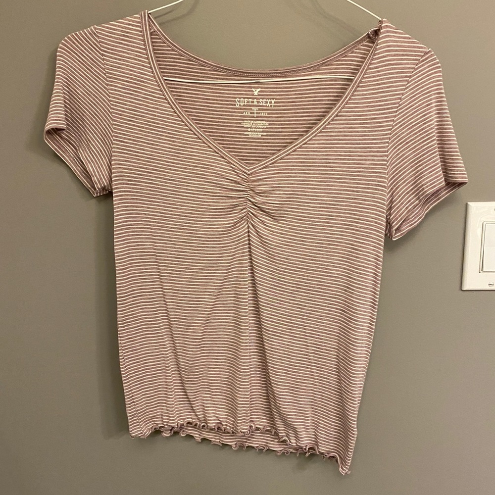 American Eagle Soft & Sexy Tee Pink White Stripes